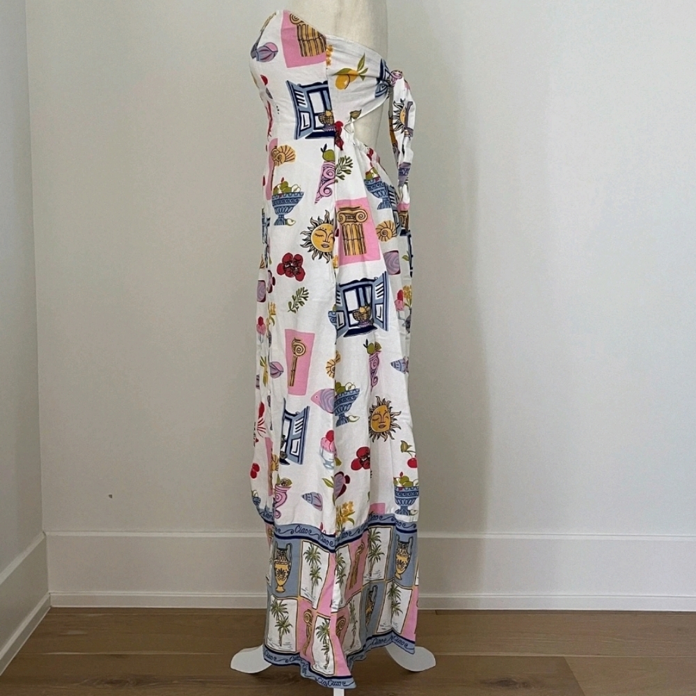 NWT Japna Linen Blend Strapless Maxi Dress, XL, White Multi - Picture 4 of 10